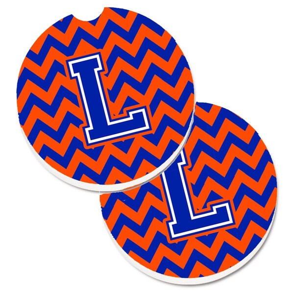 Carolines Treasures Letter L Chevron Orange and Blue Set of 2 Cup Holder Car Coaster CJ1044-LCARC - main